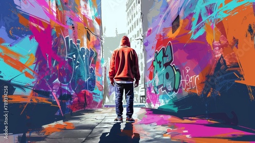 Urban Explorer Amidst Vivid Graffiti Art