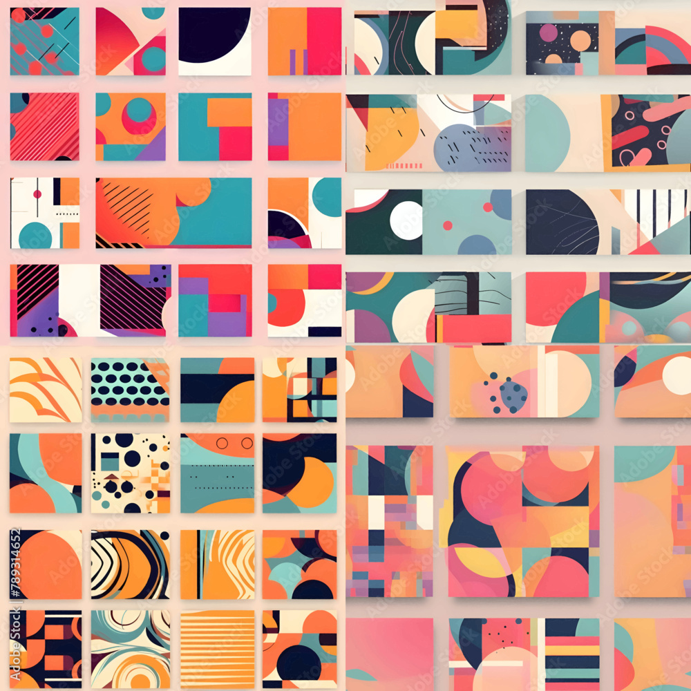 Abstract seamless pattern with geometric shapes in retro memphis style. Vector illustration