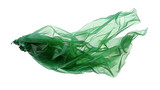 Green crumpled nylon bag flying isolated on white, clipping path