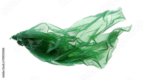 Green crumpled nylon bag flying isolated on white  clipping path