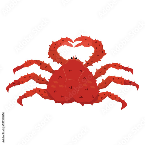 King crab cartoon isolated on a white background. Hand drawn vector illustration of Sea animal. 
