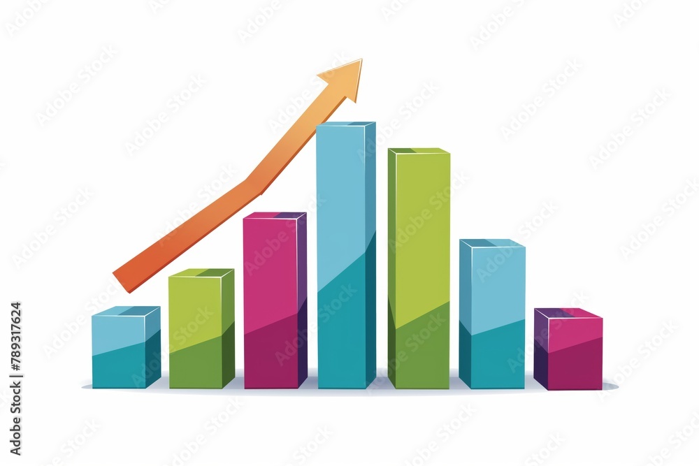 Illustration of a clean and vibrant bar graph with an upward arrow, depicting growth and success in a cooperative business Illustration of a clean and vibrant bar graph with an upward arrow, depicting growth and success in a cooperative business