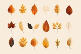 Warm, earth-toned set of minimalist autumn leaf illustrations arranged in a harmonious pattern