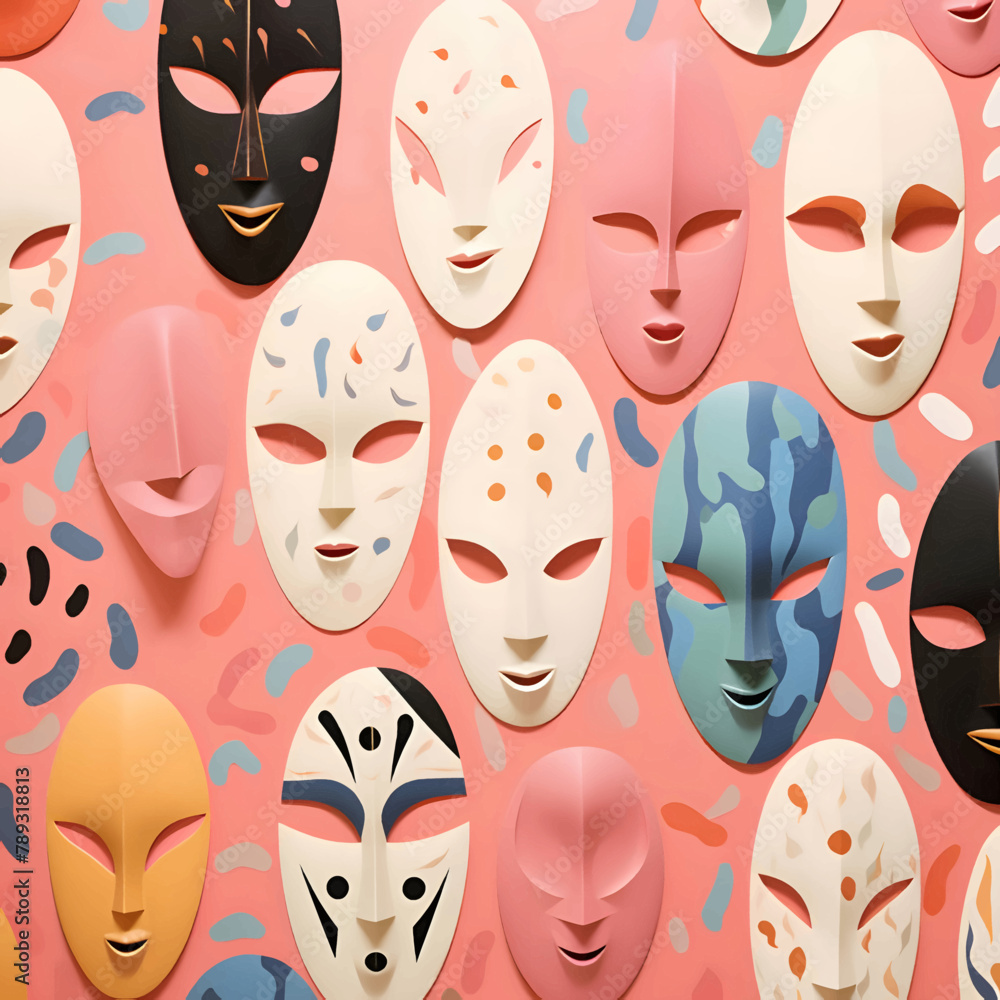Masks seamless pattern on pink background. Vector illustration,eps 10