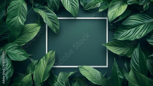 Creative Green Leaves Frame with Central Copy Space photo