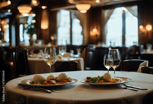 restaurant blurred cozy setting background interior nner table served eatery dinner glasses dining food wedding party plate napkin wine