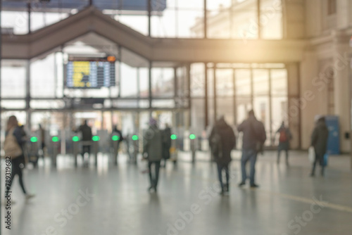 Abstract blur train station, exit to the train platforms