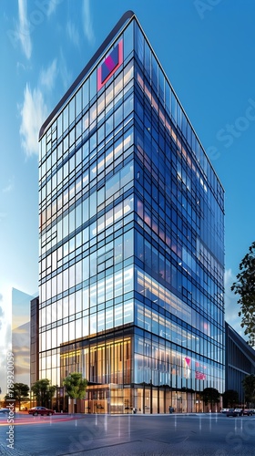 Iconic Gleaming Glass Tower with Bold Colorful Logo Symbolizing Thriving Modern
