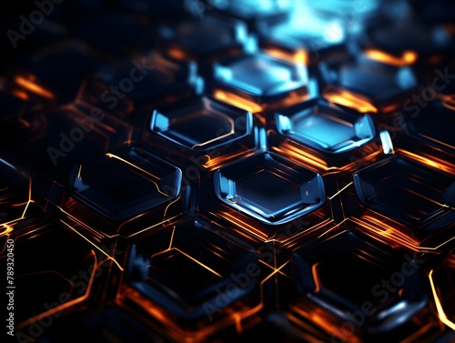 Luminous Hexagonal Chips Assembled in Futuristic Digital Grid