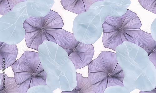 Seamless pattern with purple hydrangea flowers on white background