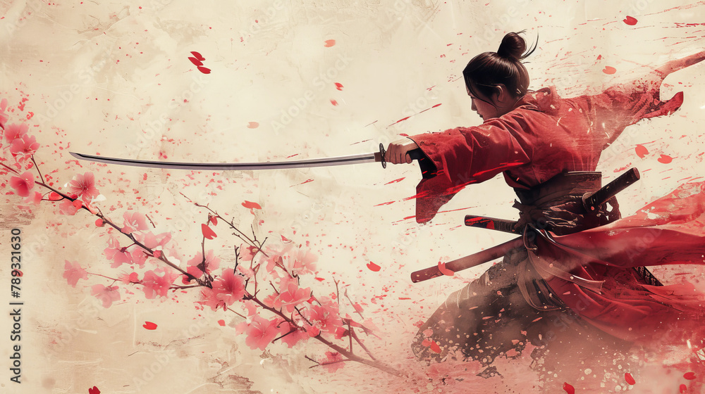 Anime-style Samurai in an Ancient Dojo with Cherry Blossom Petals Stock ...