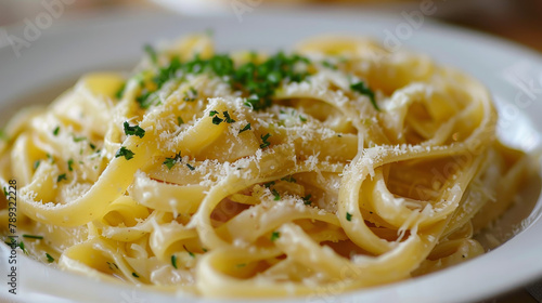 Close-up of delicious homemade pasta dish with fresh herbs