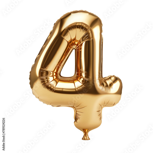 gold balloon number 4 on a transparent background isolated