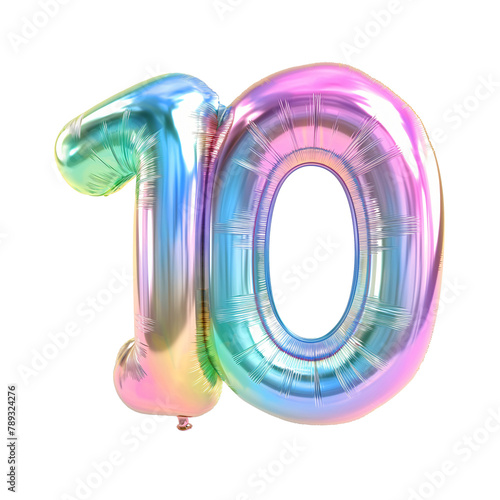 holographic balloon number 10 on a trasparent background