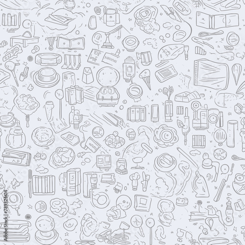 seamless pattern of hand-drawn doodle travel icons