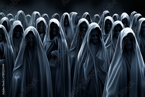 Phantom spirits mysteries of universe. Ghosts of death in dark cloaks with a hood