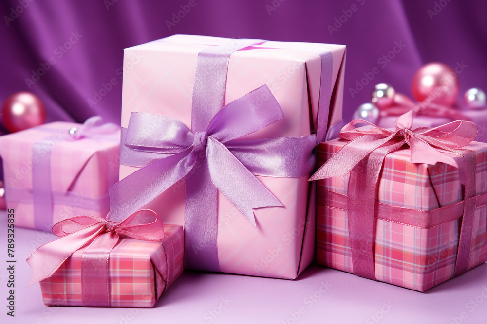 Assorted gifts wrapped in festive tartan paper, arranged in a cute and colorful display сreated with Generative Ai Assorted gifts wrapped in festive tartan paper, arranged in a cute and colorful display сreated with Generative Ai
