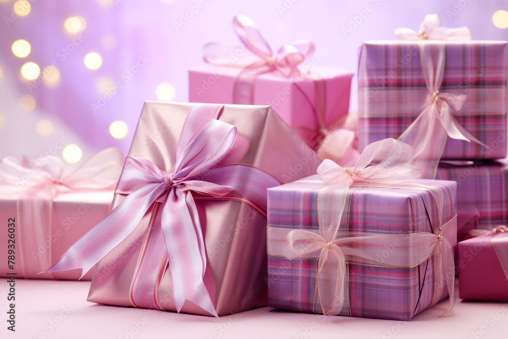 Assorted gifts wrapped in festive tartan paper, arranged in a cute and colorful display сreated with Generative Ai Assorted gifts wrapped in festive tartan paper, arranged in a cute and colorful display сreated with Generative Ai