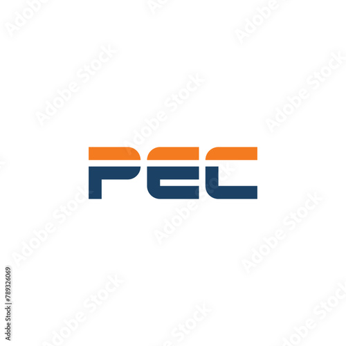 PEC lettering logo with blue and orange color.