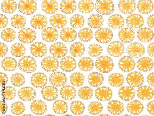 Seamless pattern with orange slices on white background. Vector illustration.