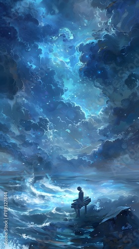 Navigating the Tempestuous Seas of Introspection A Pensive Voyage through Shades of Blue