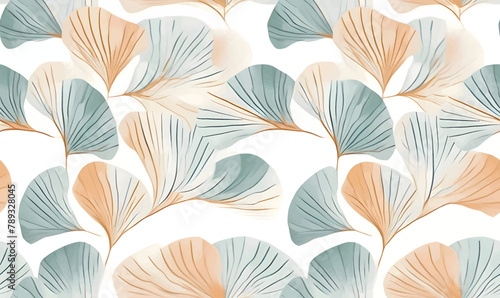 Seamless pattern with leaves of ginkgo. Vector illustration.