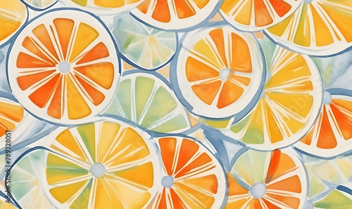 Citrus fruit pattern background. Orange, lemon, grapefruit.