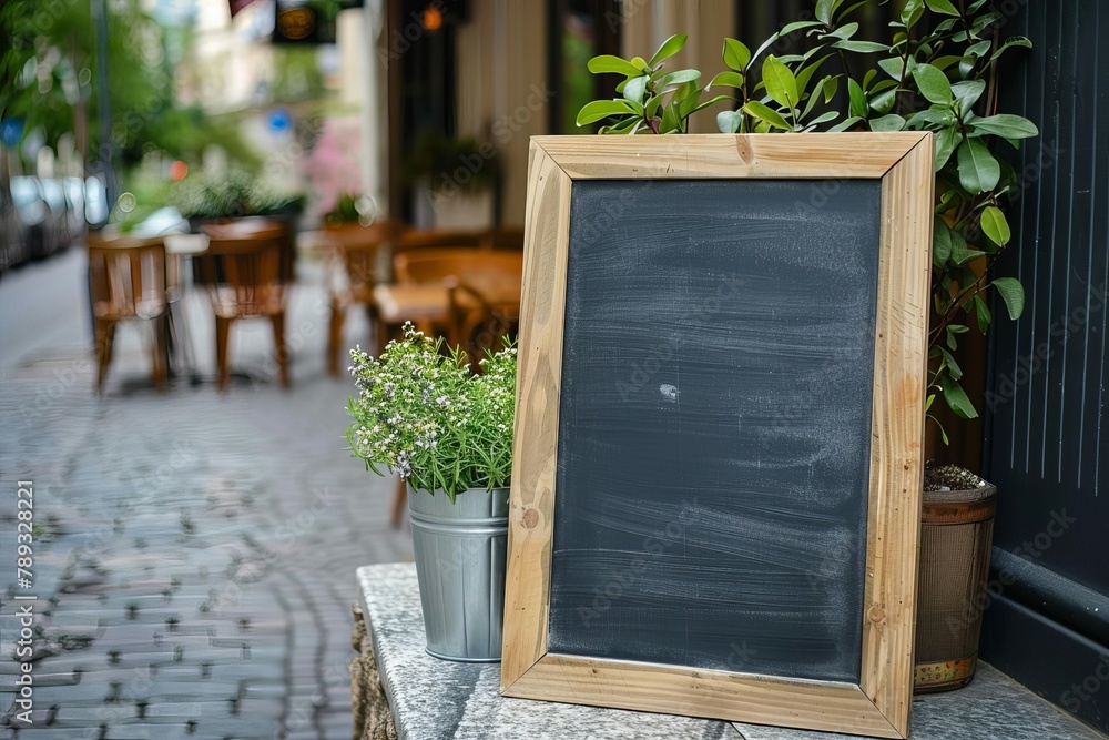 blank chalkboard restaurant sign near entrance outdoor menu board mockup cafe exterior stock photography