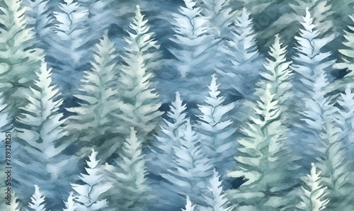 Watercolor seamless pattern with blue spruce branches. Hand drawn illustration
