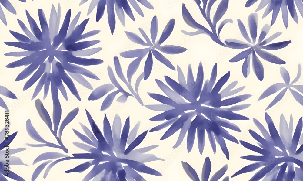 Watercolor floral seamless pattern. Hand painted blue flowers on white background.