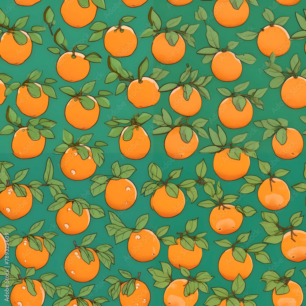 Seamless pattern with tangerines. Vector illustration in retro style.