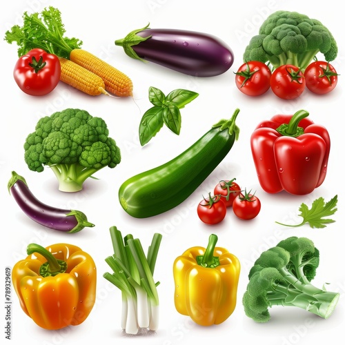 KSSet of colorful vegetables on white background 