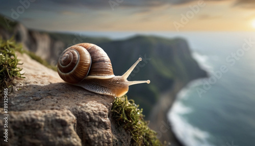 A snail with a house on top of a hill, as a symbol of persistence and perseverance.