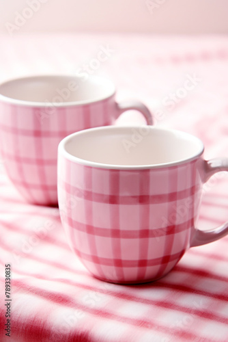 Mugs with tartan patterns  pink christmas   reated with Generative Ai