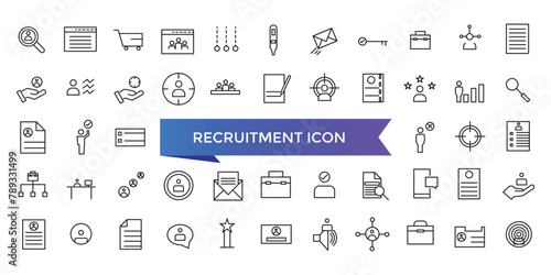 Recruitment icon collection. Headhunting, career, resume, job hiring, candidate and human resource icons. Line icon set.