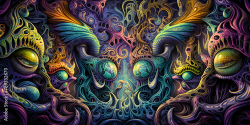 Abstract colorful fractal background. Fantasy digital art. 3D rendering. © Hawk