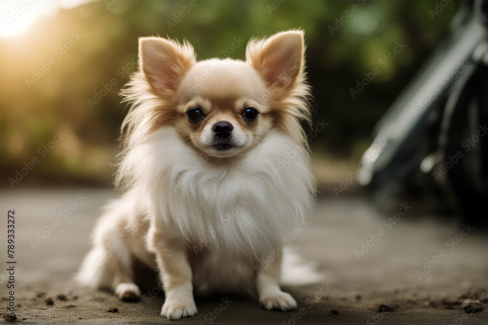 crazy puppy Chihuahua small hair dog troll wig white haircut cute funny background baby animal isolated crazy puppy Chihuahua small hair dog troll wig white haircut cute funny background baby animal isolated