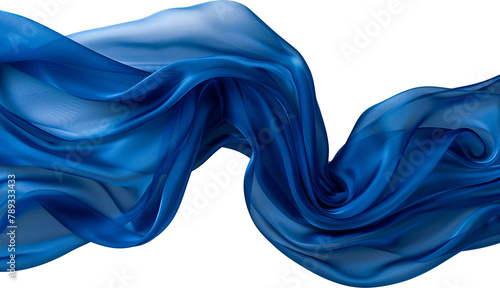 Smooth elegant blue satin isolated on transparent background. Abstract design element. Generative AI