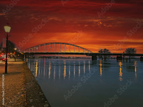 The Wilhelmina bridge near Deventer at sunset photo