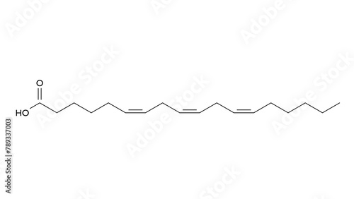 gamma-linolenic acid molecule, structural chemical formula, ball-and-stick model, isolated image omega-6 photo