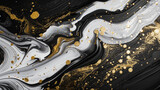 Bold strokes of ebony and ivory, accented with gold glitter, portraying the elegance of a monochrome masterpiece. 