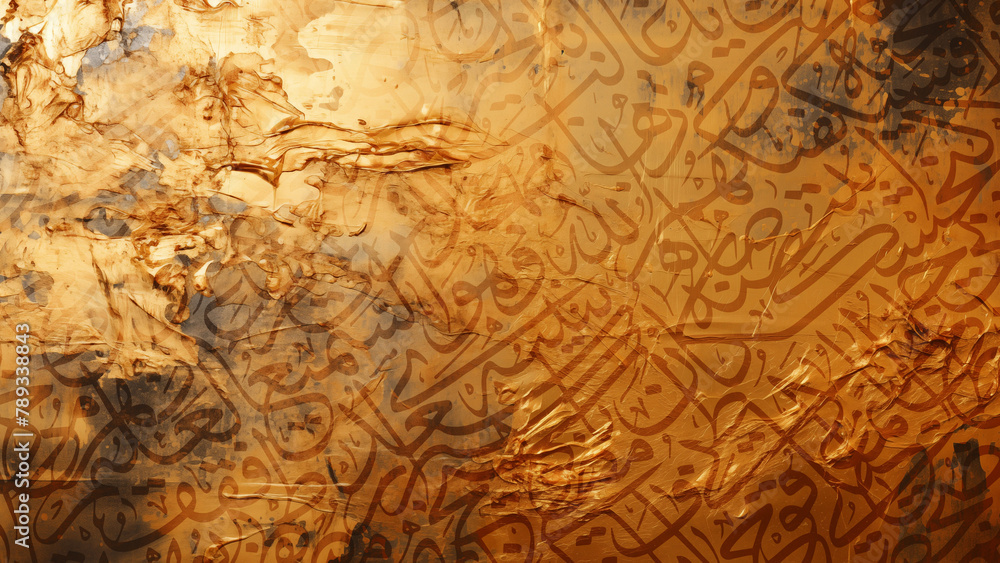 Obraz premium Arabic calligraphy wallpaper on a Gold wall with a black interlocking background subtitles 