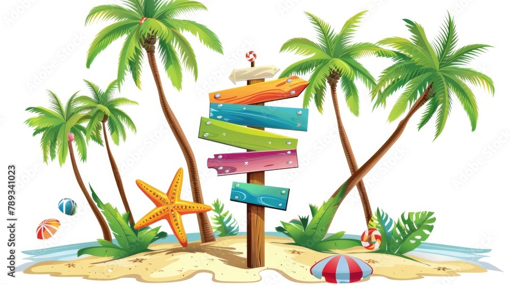 Obraz premium Beach sign clipart directing visitors to fun activities.