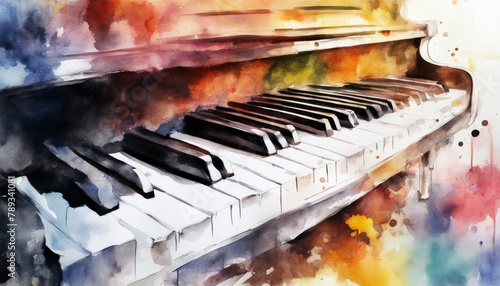 illustrtion watercolor background painting abstract piano keyboard white illustration art jazz rock music instrument sound musical concert isolated photo