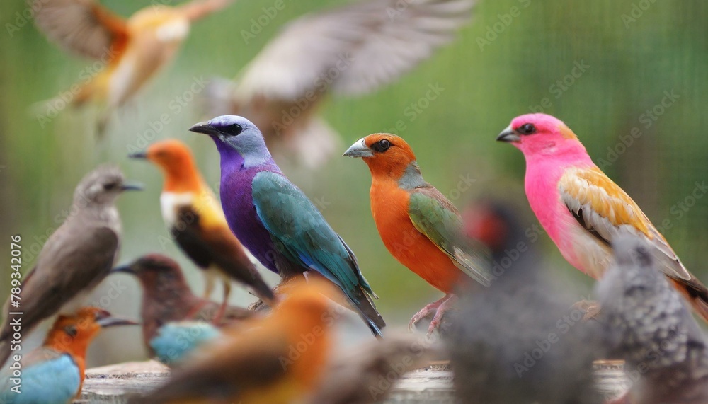Colorful different birds blur background Colorful different birds blur background