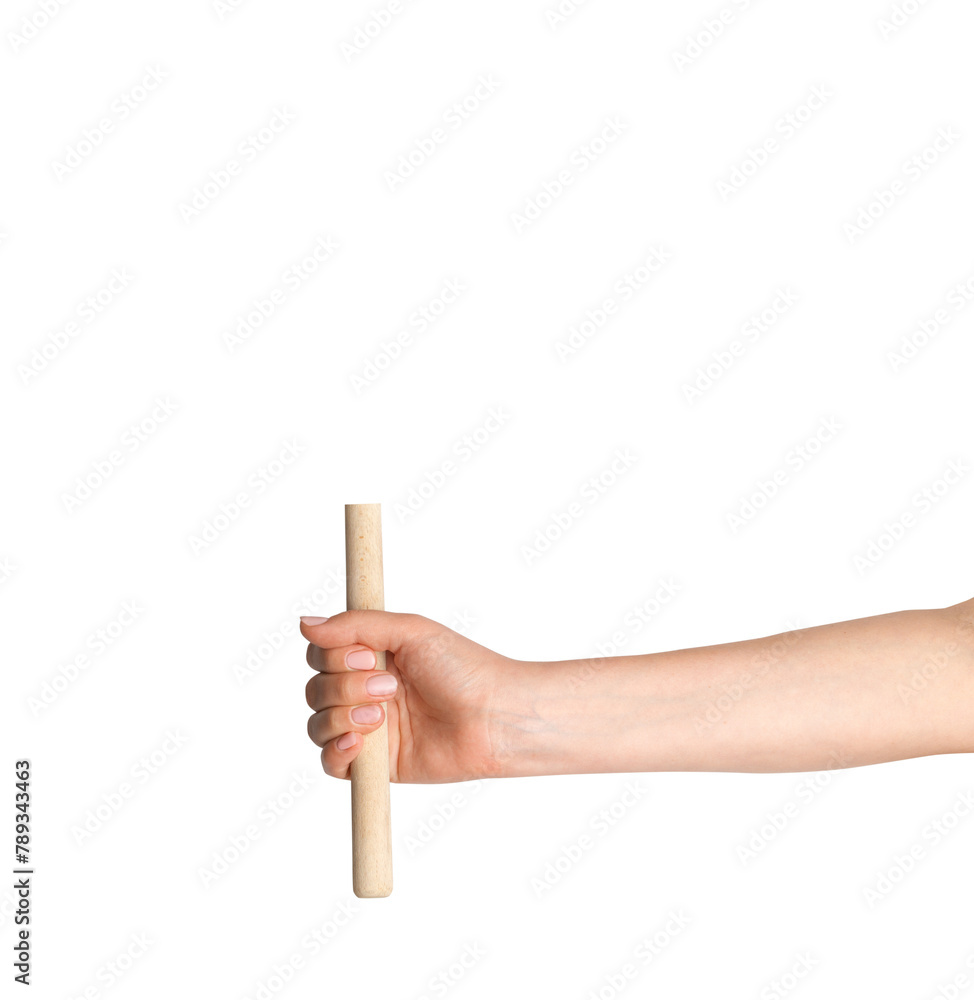 Hand holding a wooden stick from a protest on blank backgroundsign Hand holding a wooden stick from a protest on blank backgroundsign