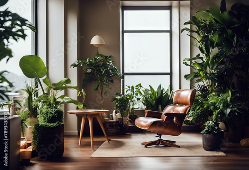 armchair interior plants Modern plant contemporary day indoor lifestyle living room no people nobody retro table vase