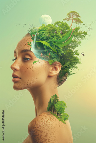 Serene woman, one face with...