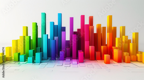 Colorful wide graphical columns geometric background image with different height 3d square pillars in white background 