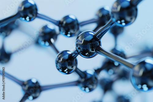 blue carbon metallic structure with molecules and blue background. scientific background